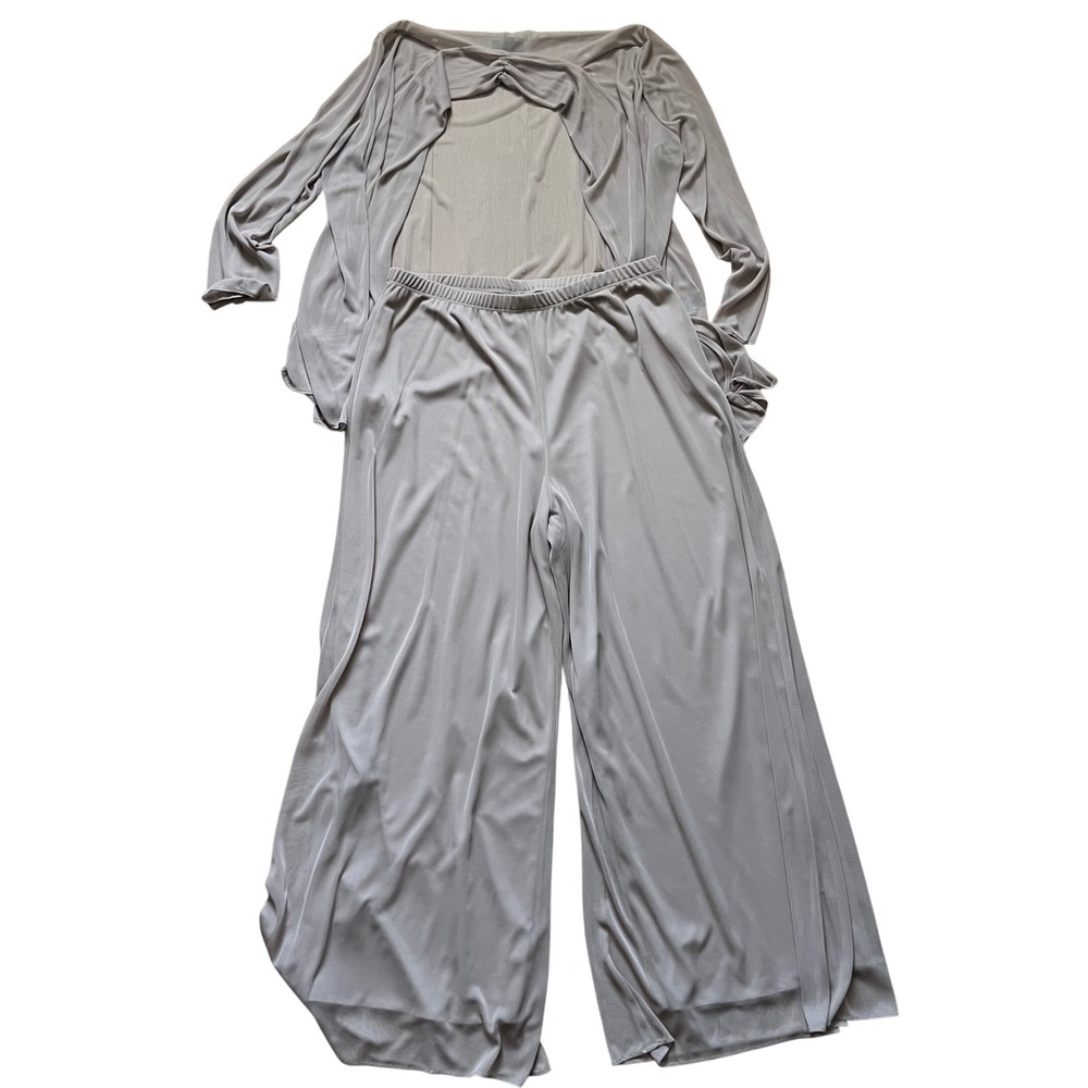 Dressbarn Collection 2 Piece Set Cardigan Wide Leg Pants Taupe Gray 1X USA Made